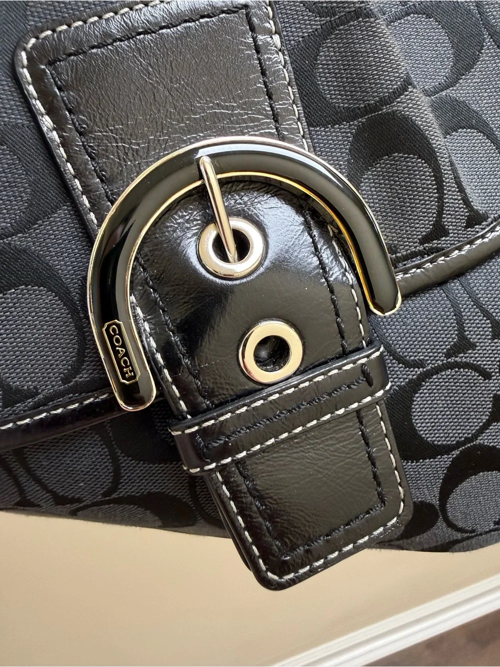 Coach Y2K Black Signature C Jacquard Soho Buckle Shoulder Bag Purse F17093 EUC